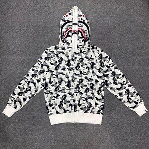 Bape World Gone Mad Theme Black and White Camouflage Shark Hoodie